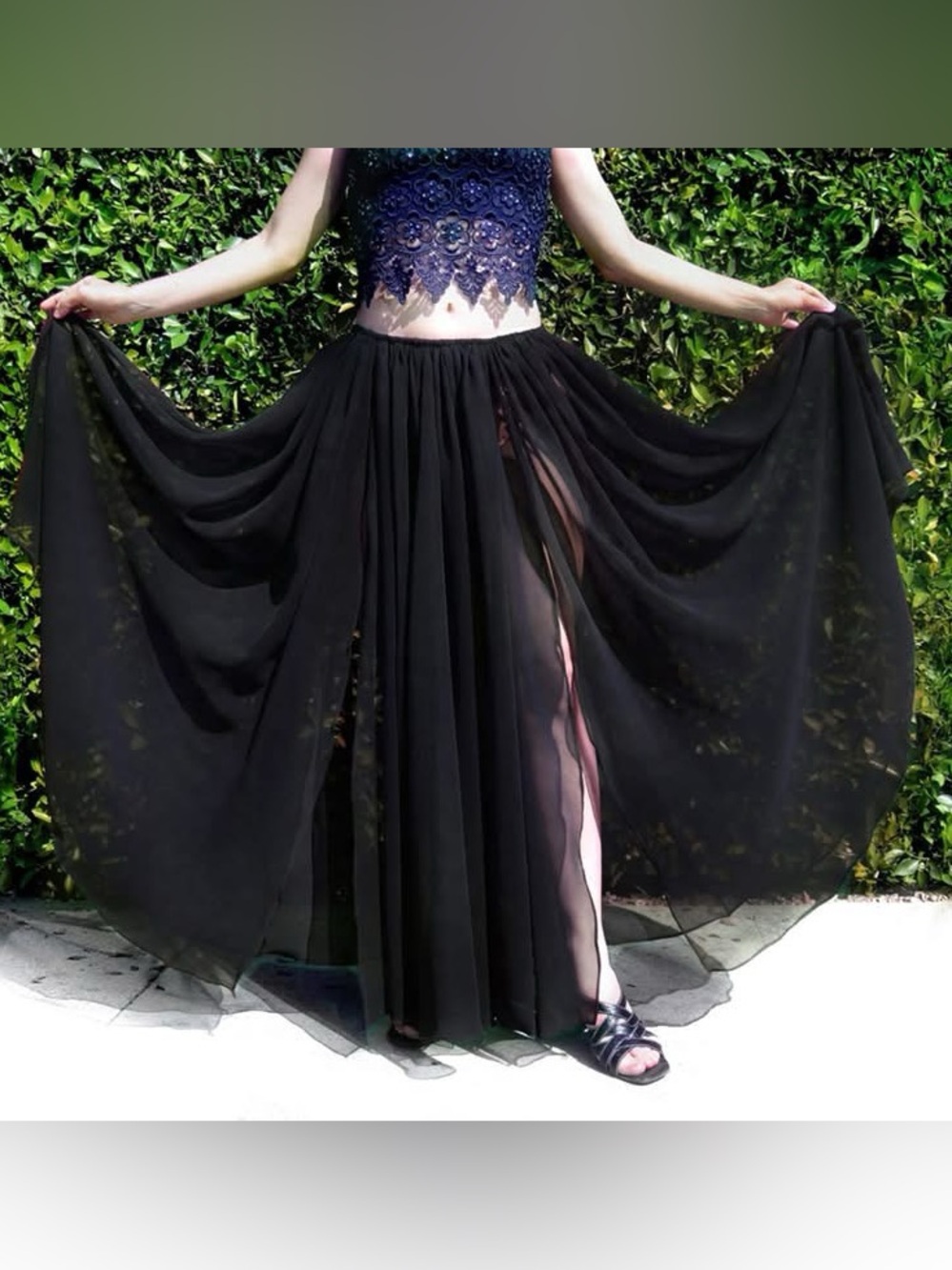 Black Chiffon Skirt with 2 slits. Ameynra design. New